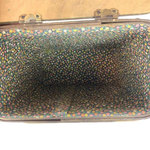 Gary Gail Dallas Vintage 1970s Woven Wood Basket Purse Hand-Painted Cityscape - Picture 6 of 9